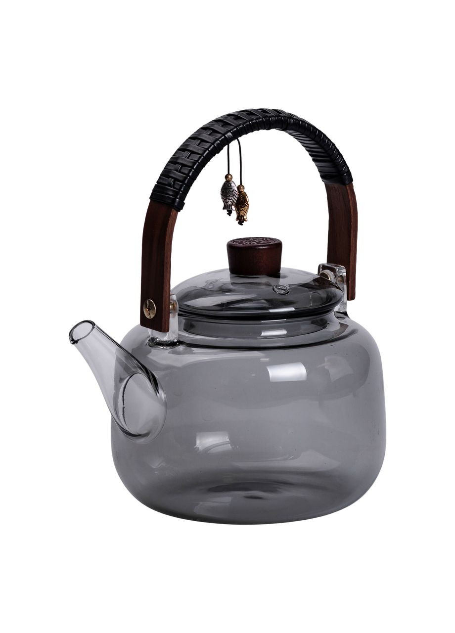 Заварник скляний для чаю 0.8 л Заварний чайник для заварювання з дерев'яною ручкою чорний HP-34-37 Yiwu (370974215)