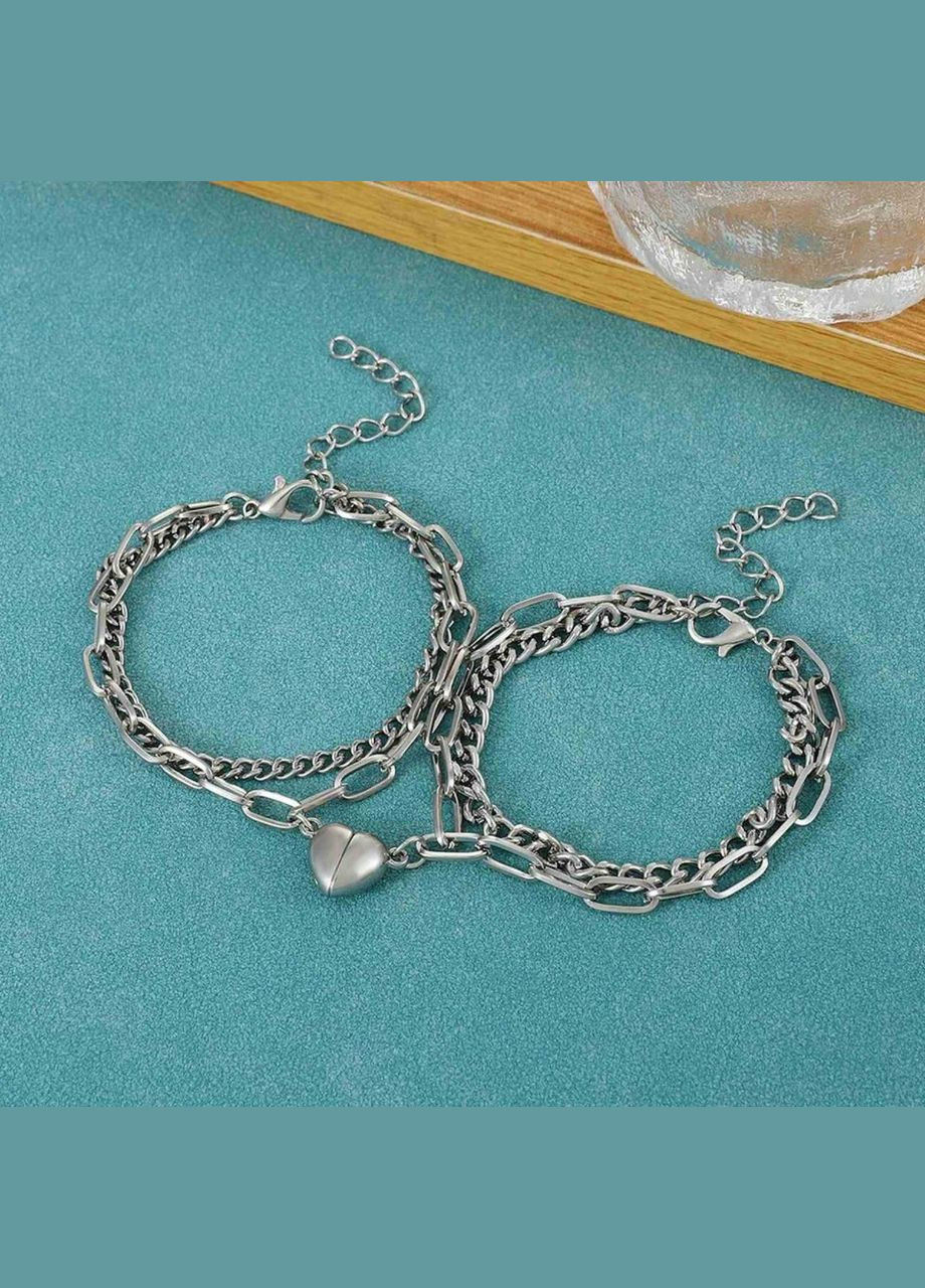 Парні подвійні браслети для закоханих на магніті дві половинки серця нерозлучники No Brand (340275758)