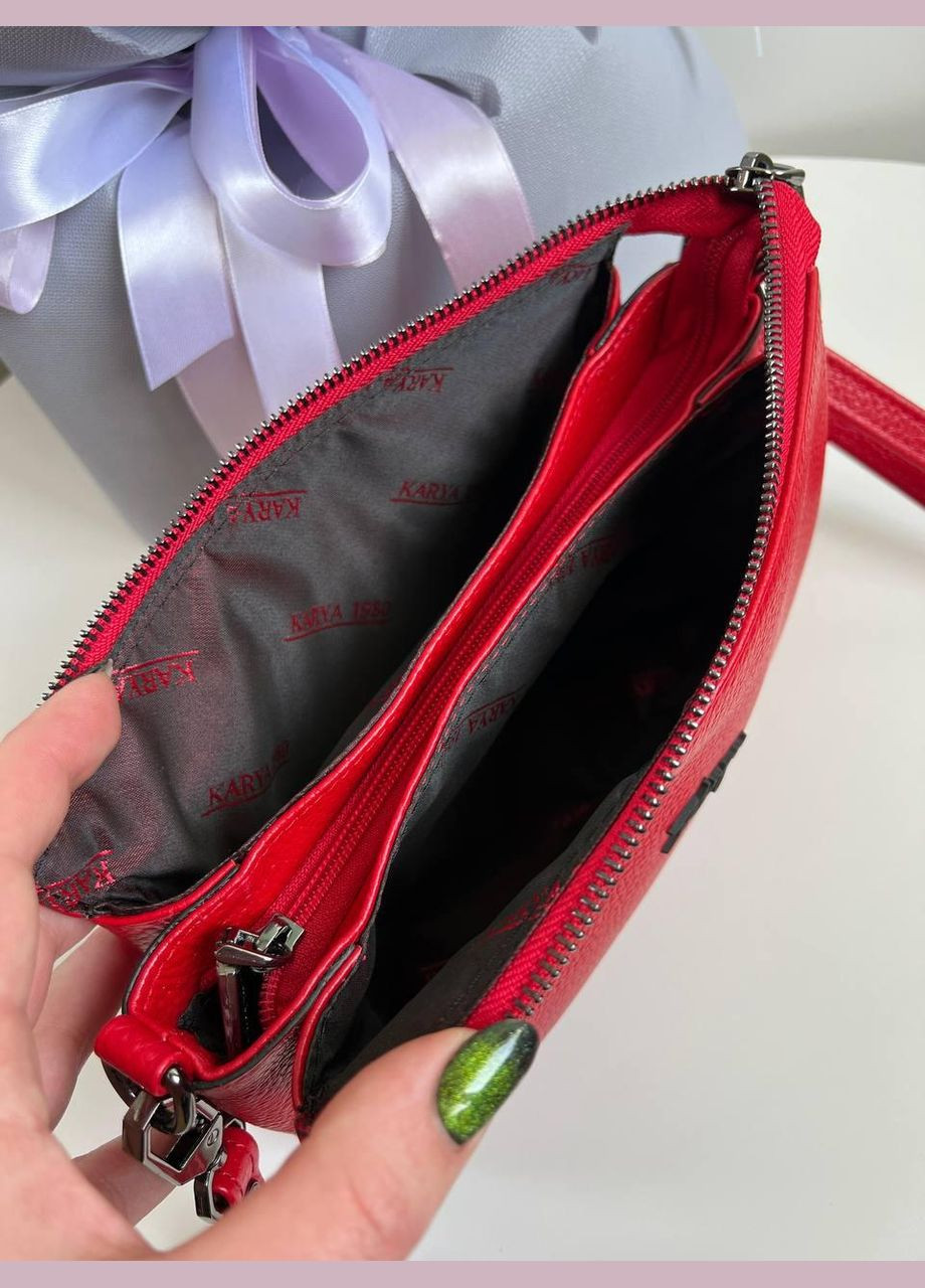 Сумка крос-боді жіноча натуральна шкіра Туреччина на три відділення містка червона Karya (341322993)