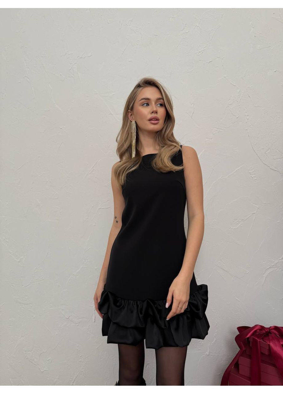 Чорна святковий, вечірня міні сукня без рукавів з воланами по низу а-силует MonCher