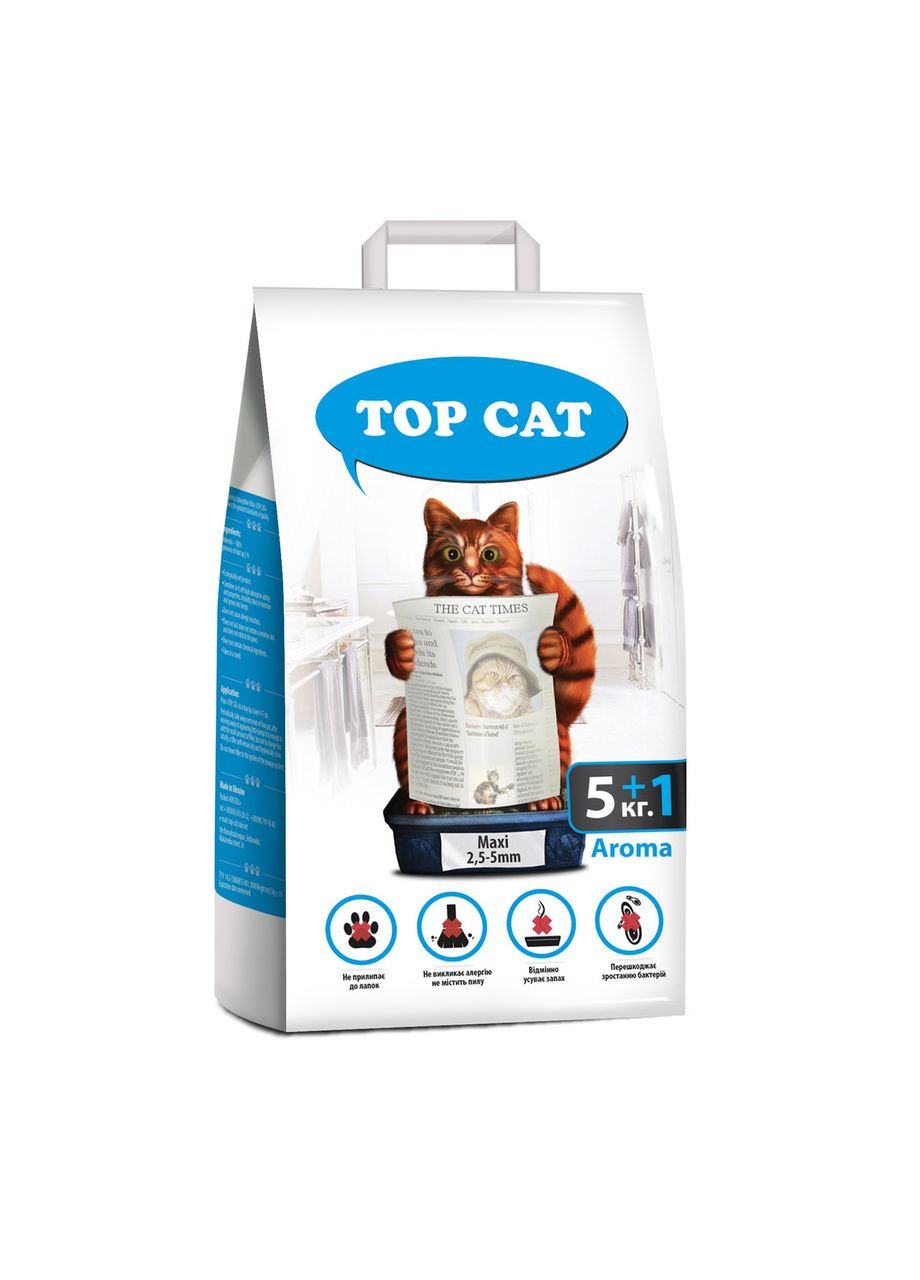 Наполнитель для кошачьего туалета MAXI бентонитовыйс ароматом лаванды 2.5-5 мм 5+1 кг Top Cat (267818533)