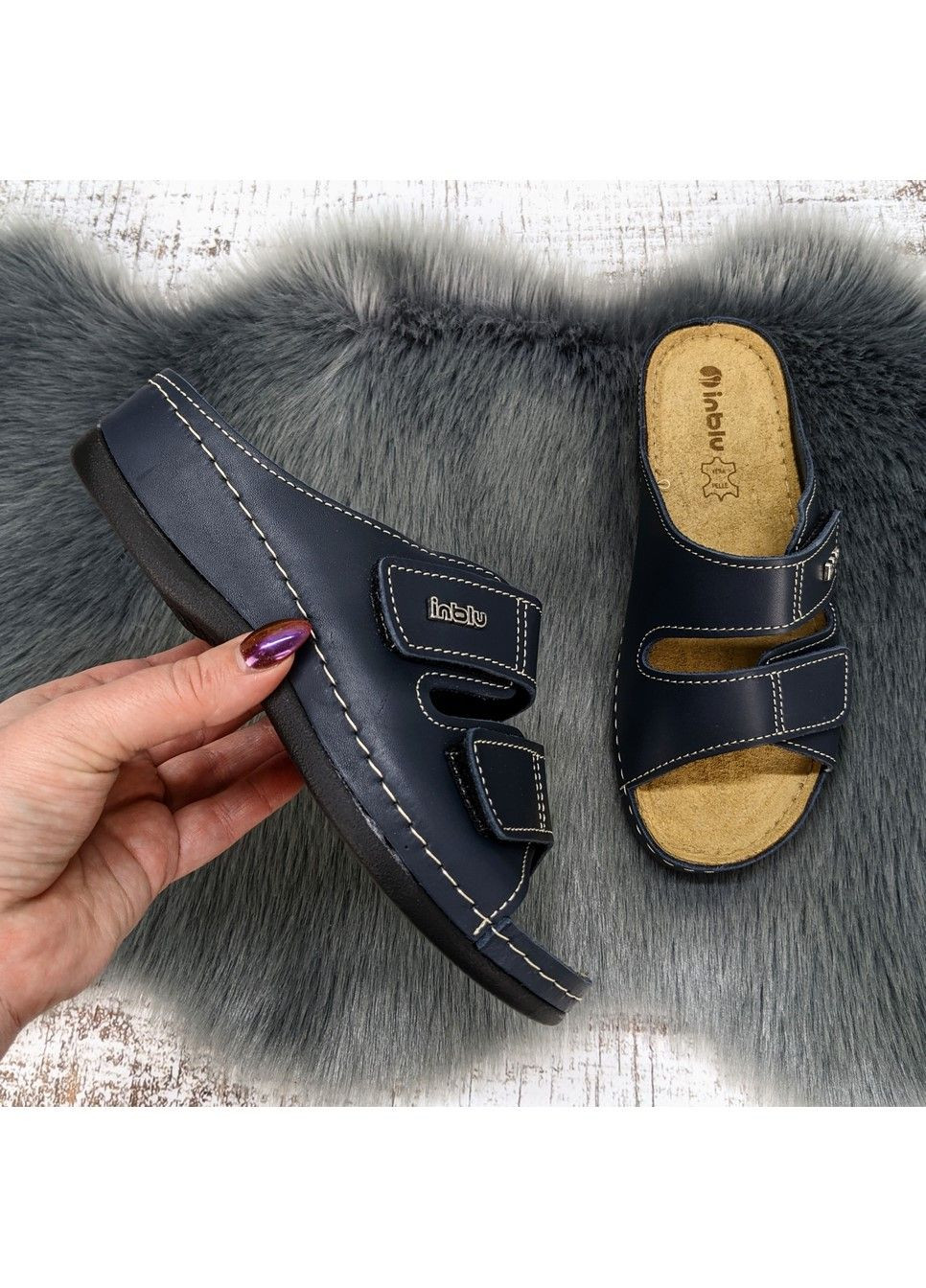 Шльопанці жіночі шкіряні на липучках Inblu (335206305)