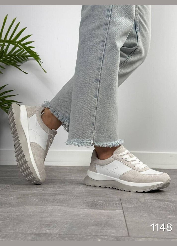 Кожаные женские кроссовки Donice, комбинированные кожаные кроссовки KDSL белые демисезоны (328000600)