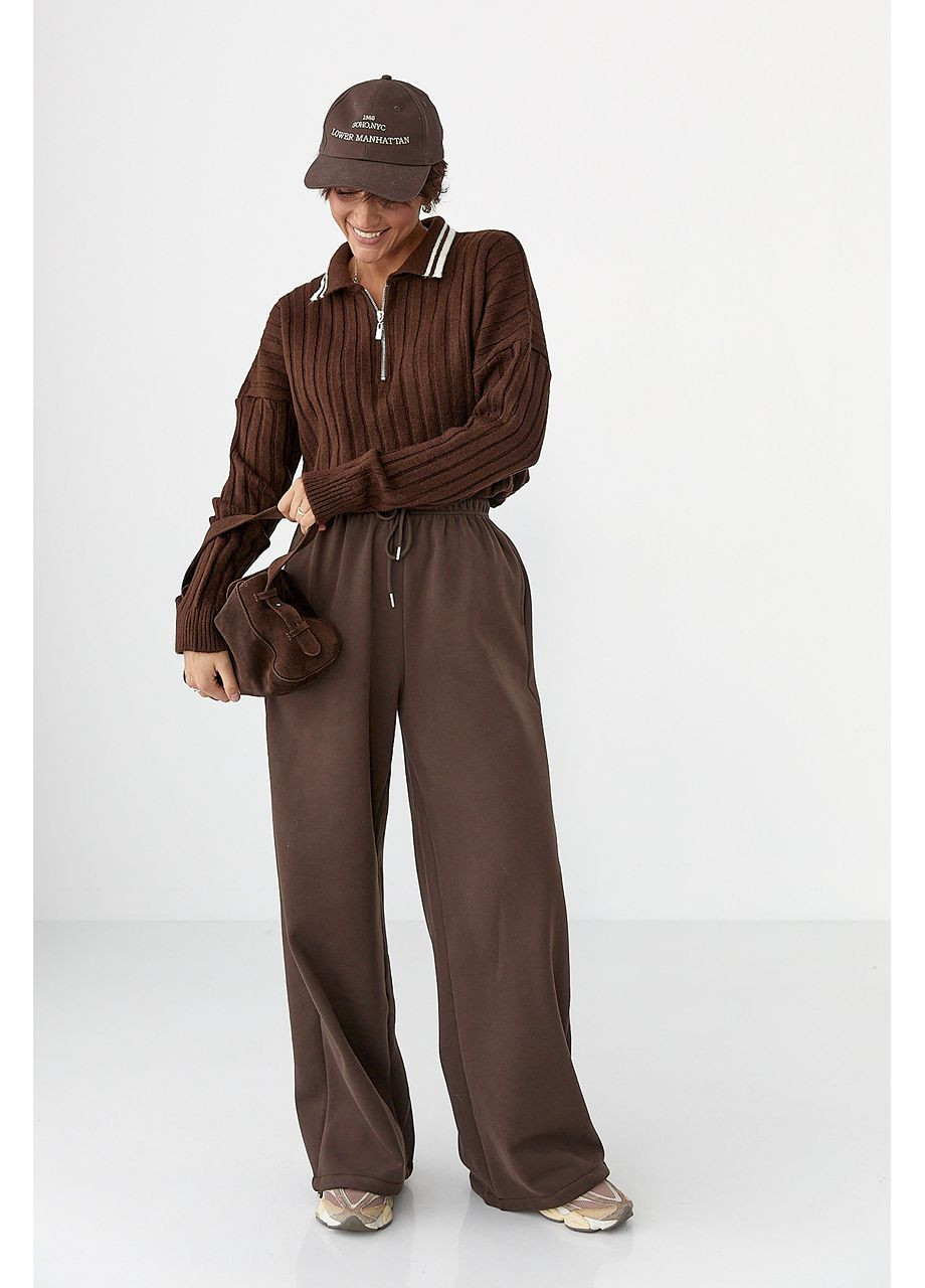 Вязаная кофта-поло в широкий рубчик Lurex (365629442)