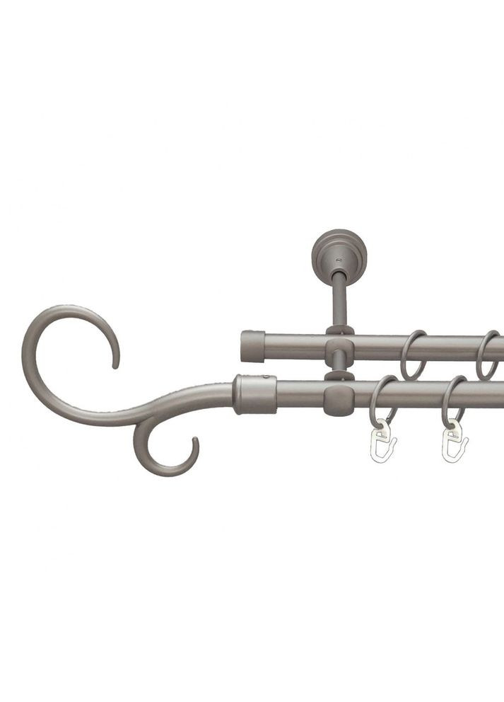 Карниз Гак Подвийний металлический двухрядный открытый гладкая труба Сатин 16\16 мм 200 см (6098915) ORVIT (300798818)