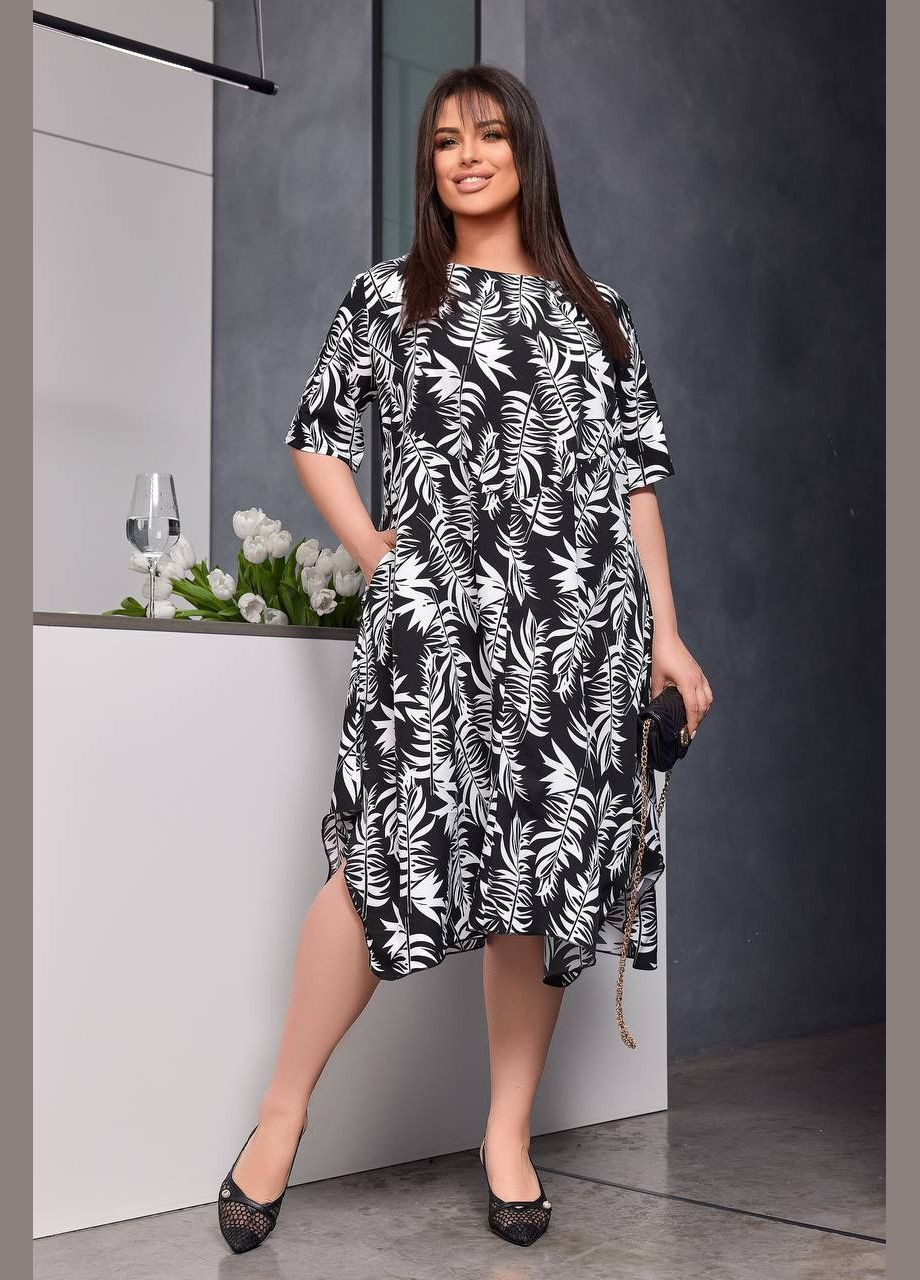 Чорна жіноча сукня із софту колір чорний з білим р.50/52 453416 New Trend