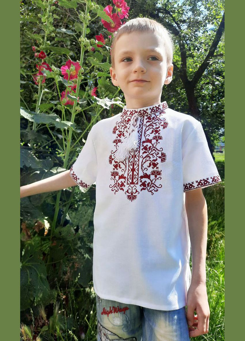 Белая вышиванка для мальчика vishivano4ka узор цветочный хлопок, полиэстер (316628978)
