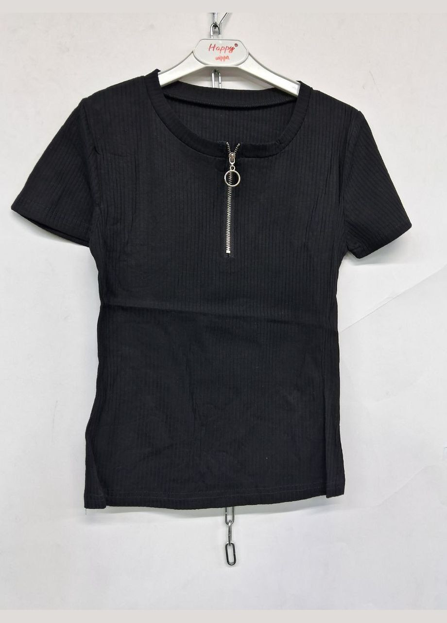 Чорна літня футболка жіноча з коротким рукавом No Brand
