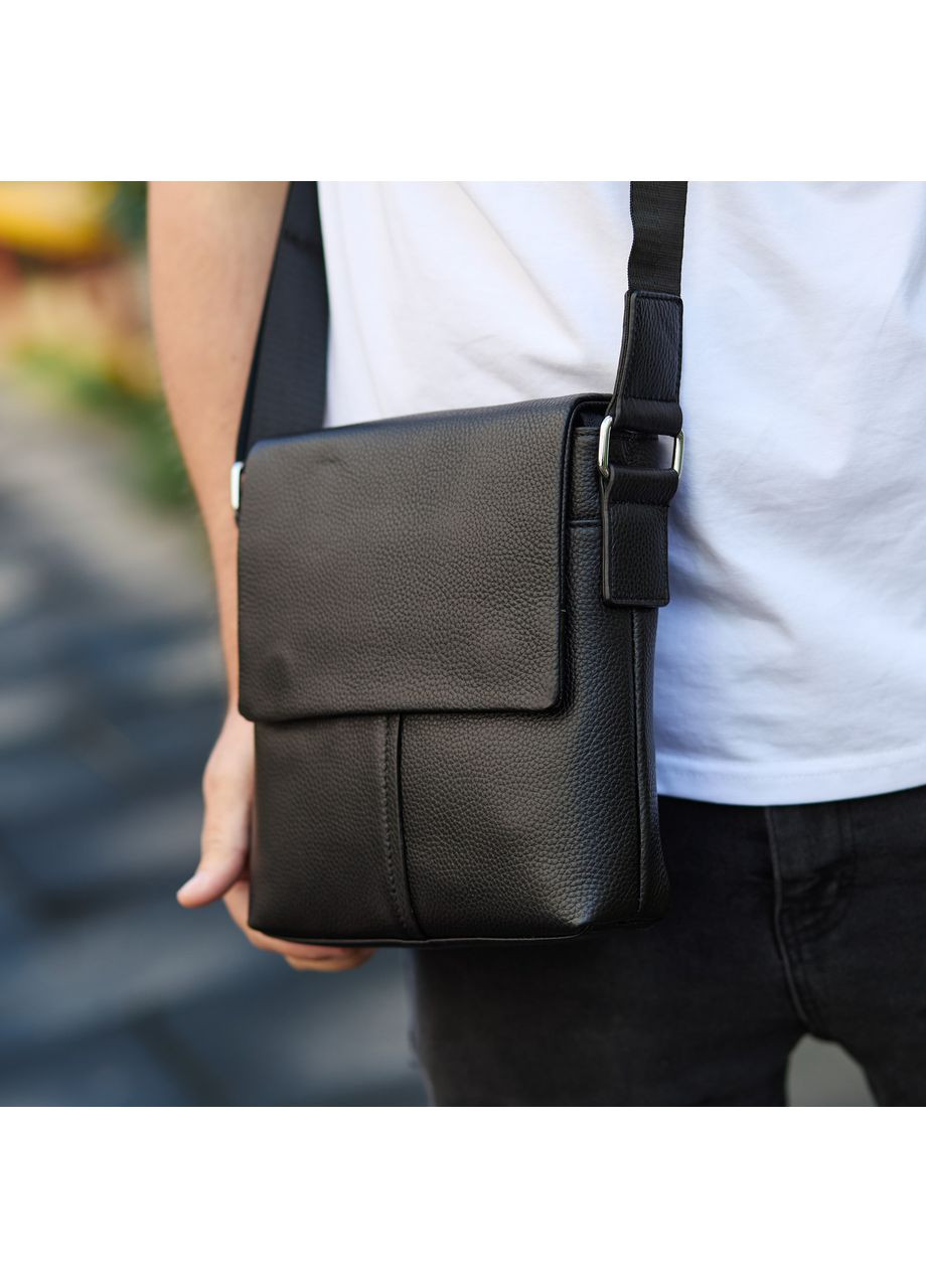 Шкіряна чоловіча сумка-месенджер через плече чорна 48450 Tiding Bag (354832935)