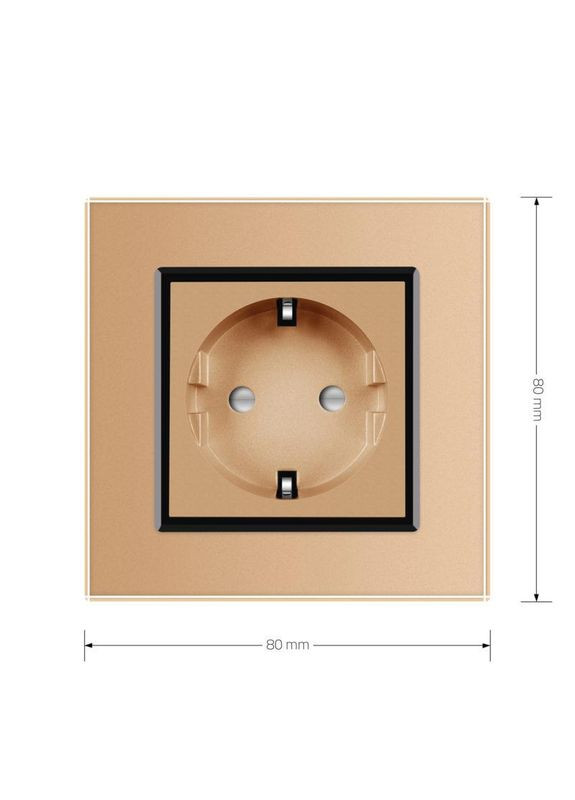 Електрична розетка з заземленням, золота з чорною вставкою, шторки, скло, 250В 16А (VL-C7C1EU-13B) Livolo (372162160)