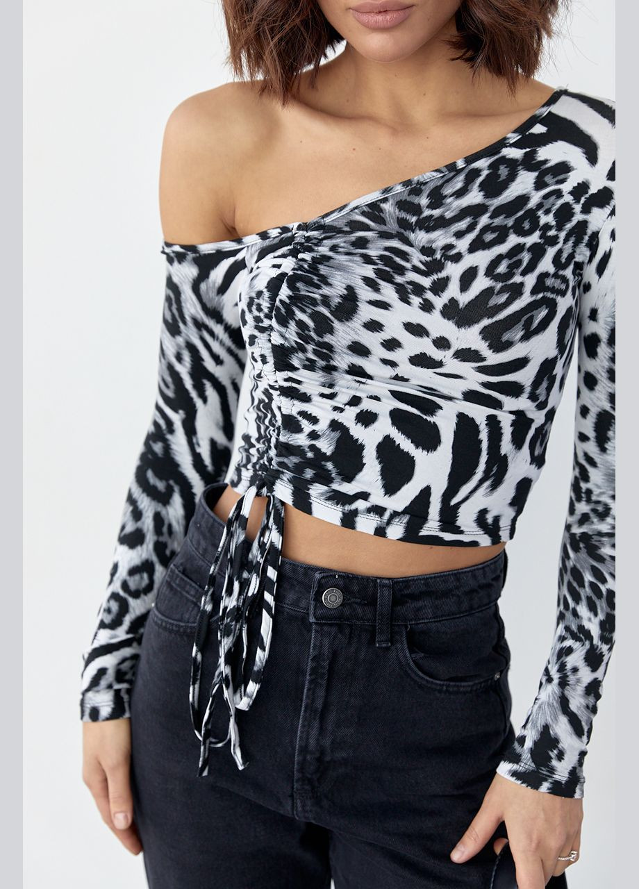 Леопардовый кроп-топ с открытым плечом Liton (296909128)