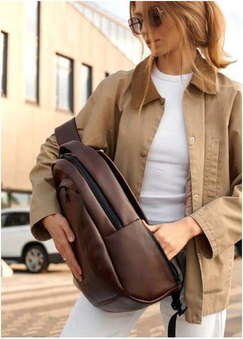 Рюкзак женский из экокожи 15 л городской спортивный с отделением для ноутбука маленький Коричневый 39813 Sambag (355884700)