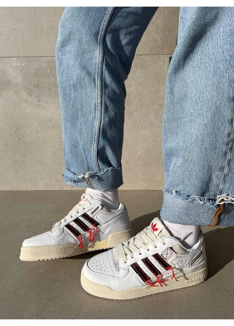 Белые демисезонные кроссовки мужские adidas low 84 forum white/red адидас форум белые No Brand