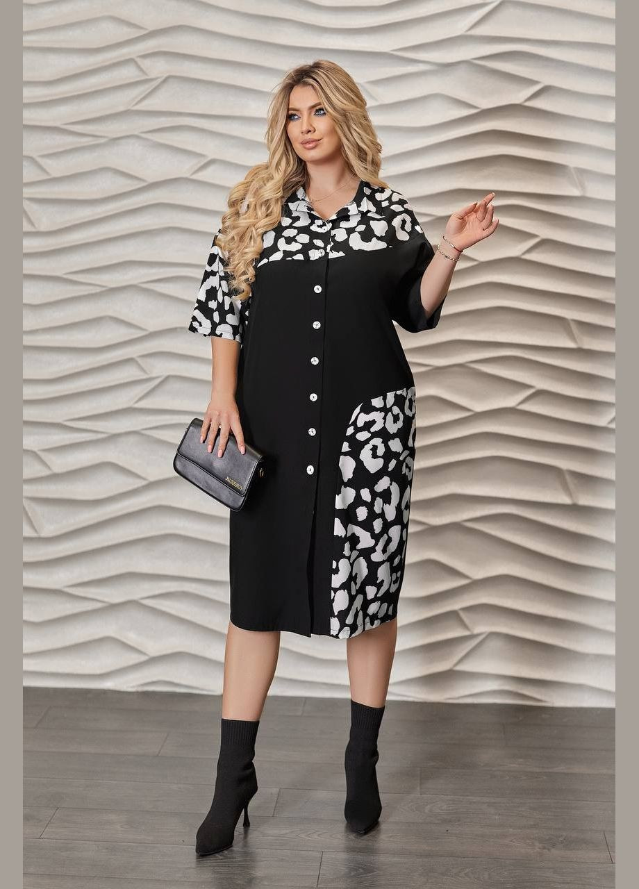 Черное женское платье рубашка бирюзового цвета New Trend