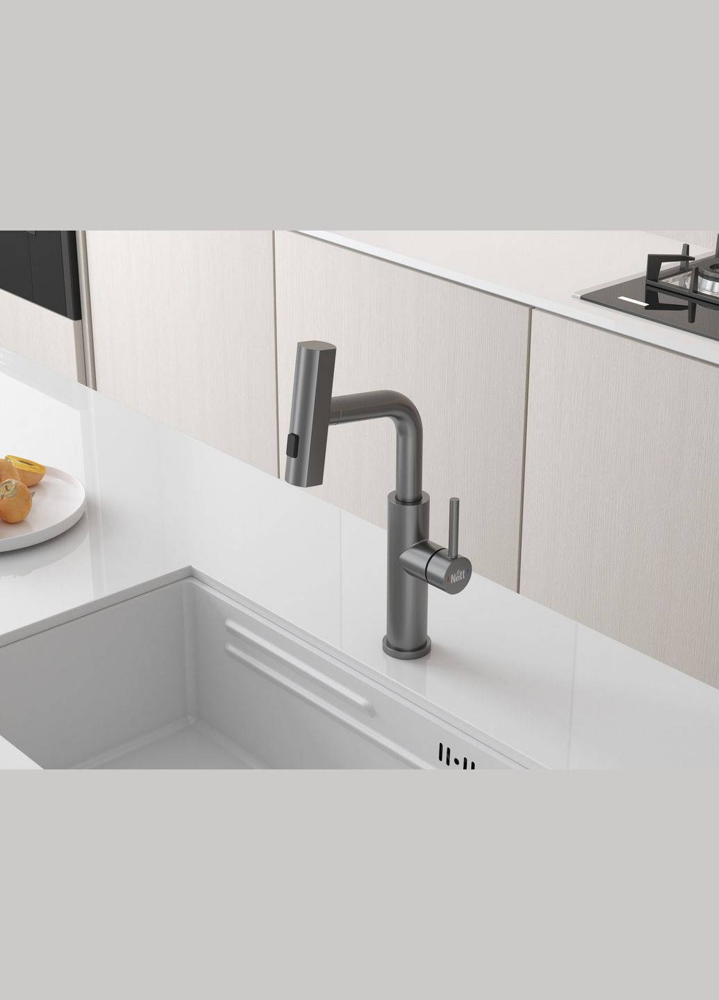 Змішувач на кухню водоспад із висувною лійкою графіт LGr-35 Nett (337718076)