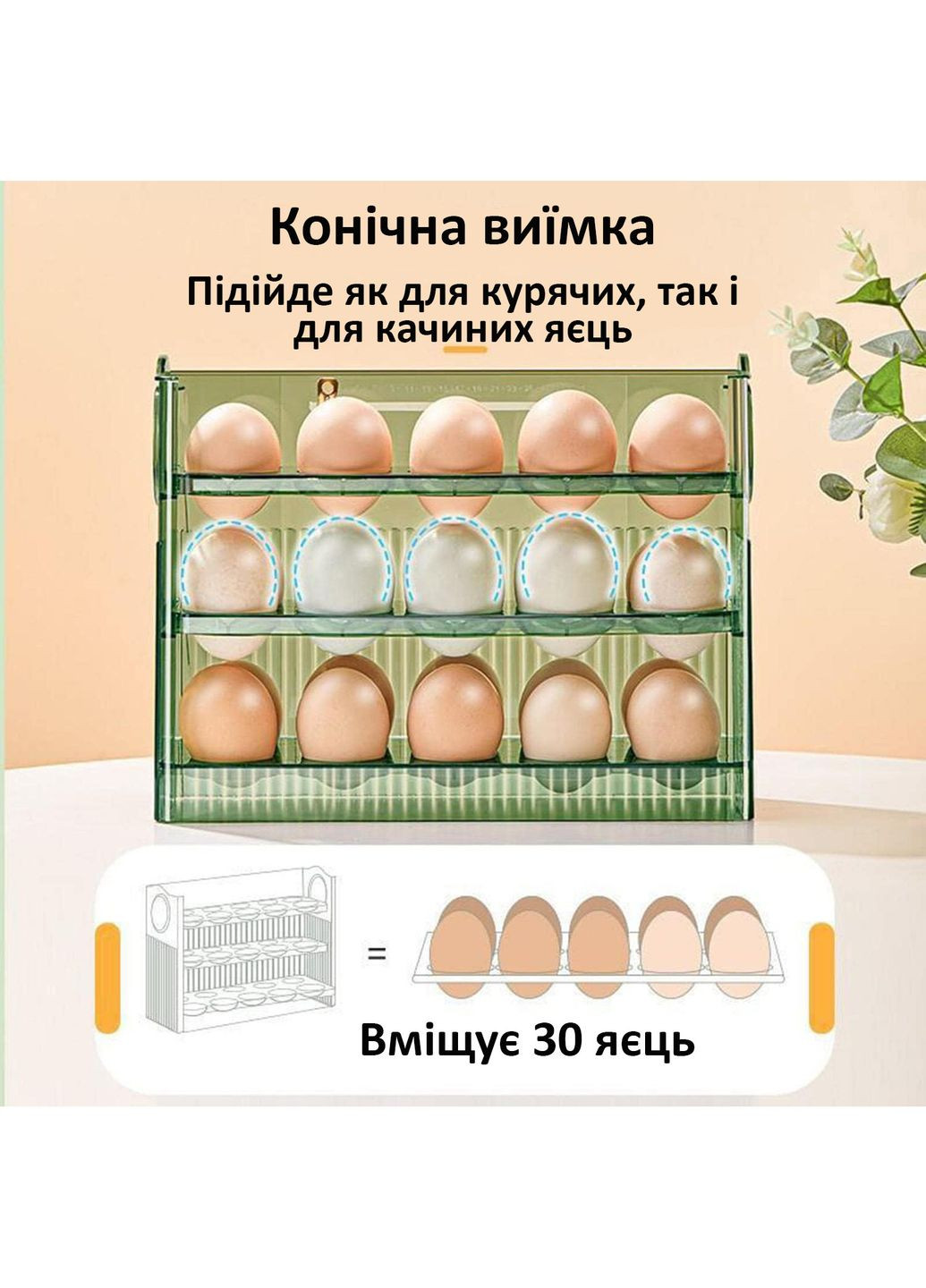 Контейнер для зберігання яєць, органайзер для яєць у холодильник, лоток для яєць 30 штук Kitchen Master (322765910)