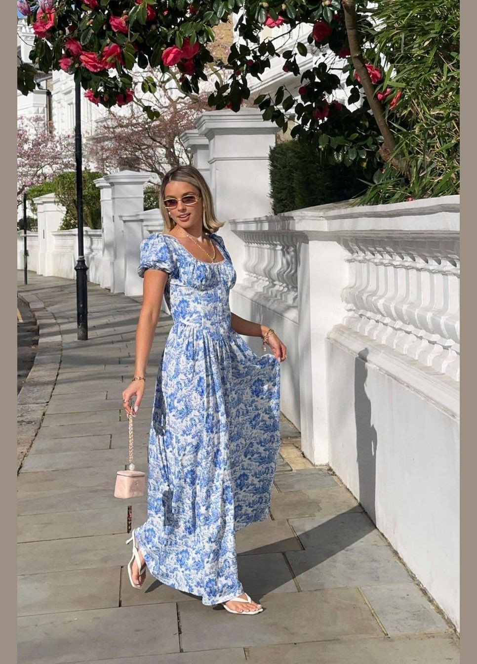 Синее повседневный платье Boohoo с рисунком