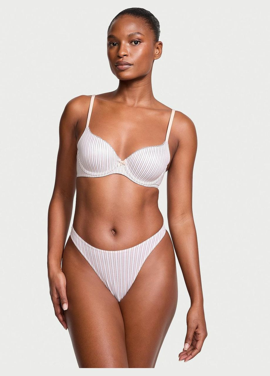 Жіночі трусики Stretch Cotton High-Leg Scoop Purest Pink Stripes стрінги Victoria's Secret (302785449)