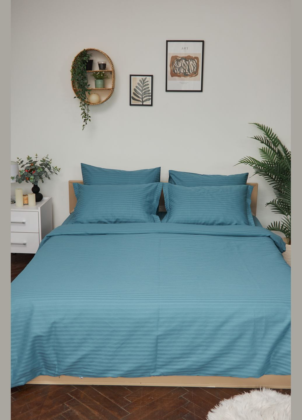 Комплект постельного белья семейный 160х220х2 наволочки 2х70х70 Satin Stripe (MS-820000587) Moon&Star Stripe Green (284416418)