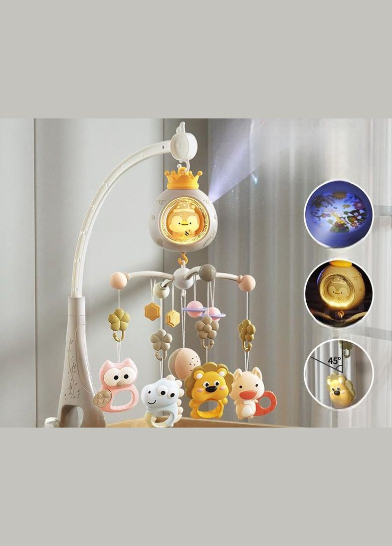 Музичний мобіль 3 в 1 з нічником, проектором і пультом управління арт 7232 Бежевий No Brand (322583301)