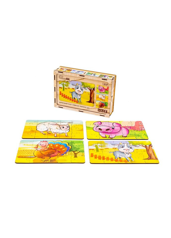 Дерев’яний дитячий пазл 4в1 "Свійські тварини" Puz-75595, 80 елементів PuzzleOK (315352095)