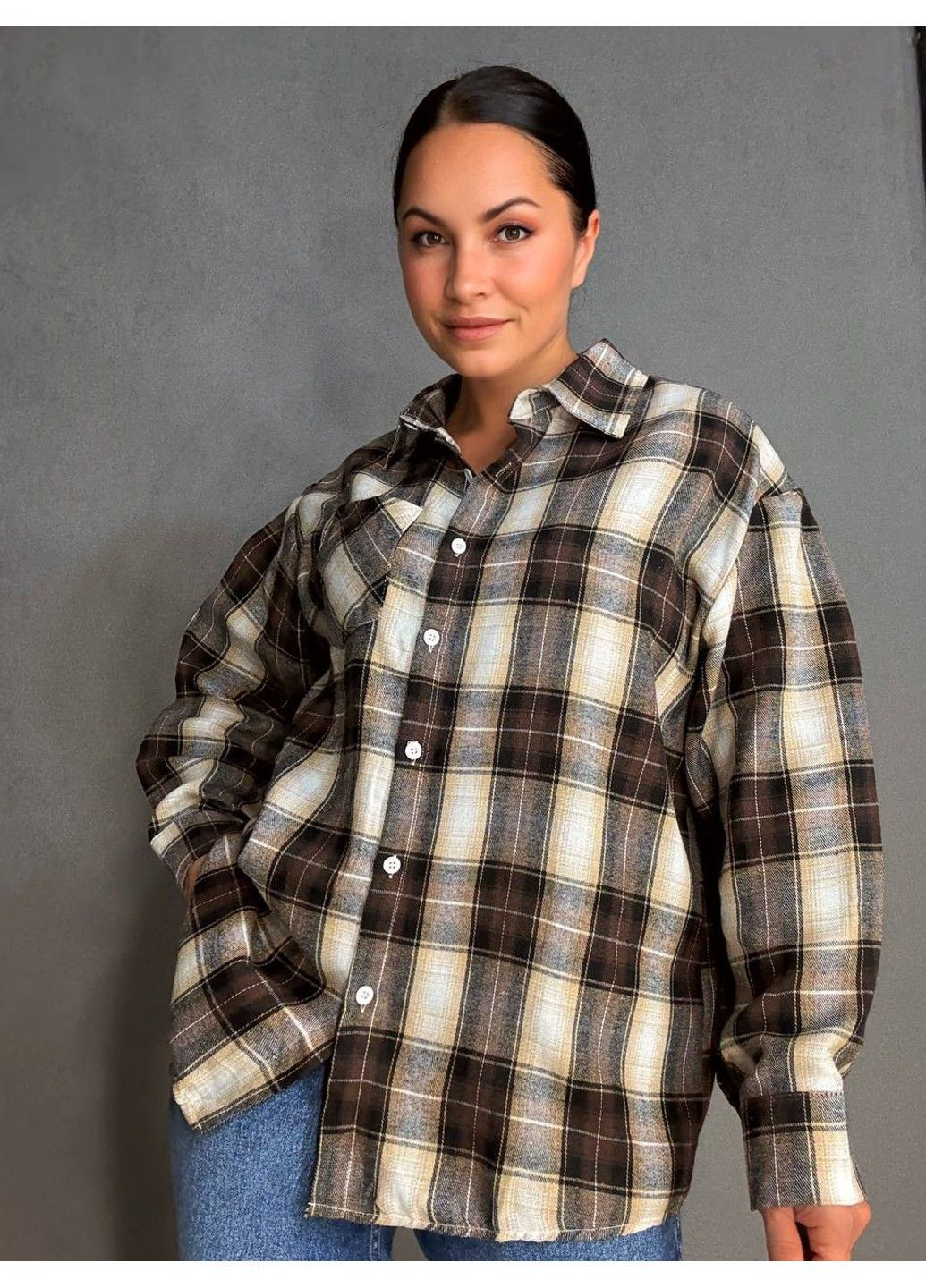 Темно-коричневая рубашка No Brand