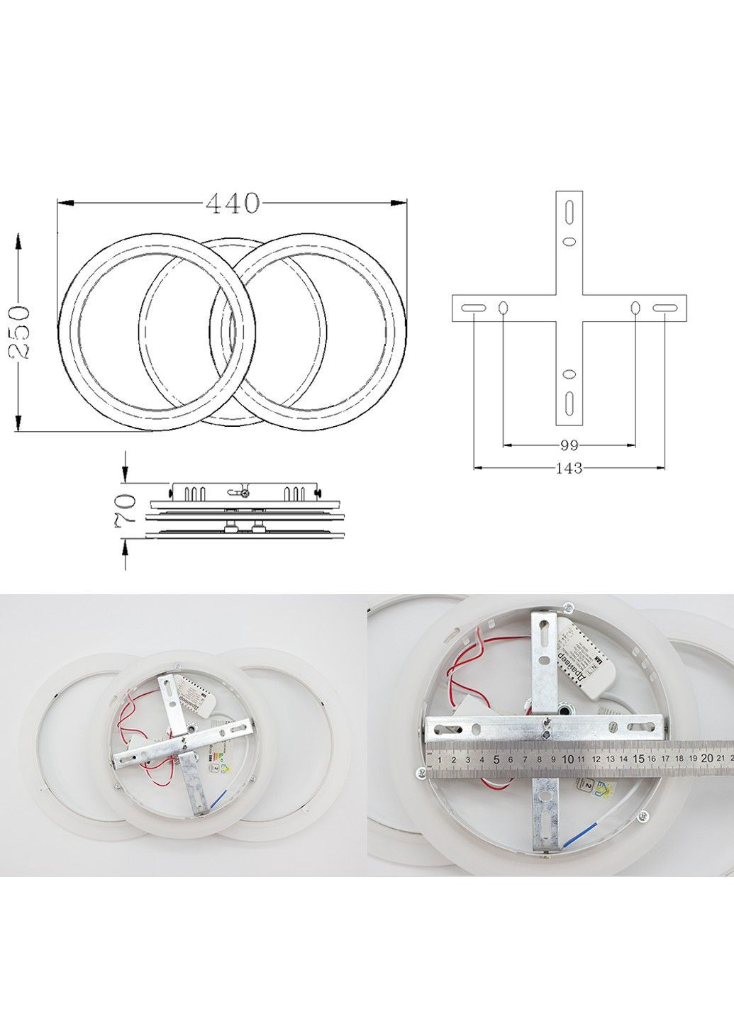 Cвітлодіодна люстра MOKA 3R 60 Вт 440x250x70 мм Біла ESLLSE (358201889)