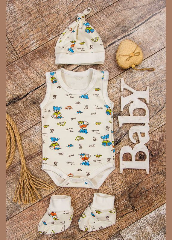 Комплект ясельный для мальчика (боди+шапочка+пинетки) (p-11656) Носи своє (316647919)