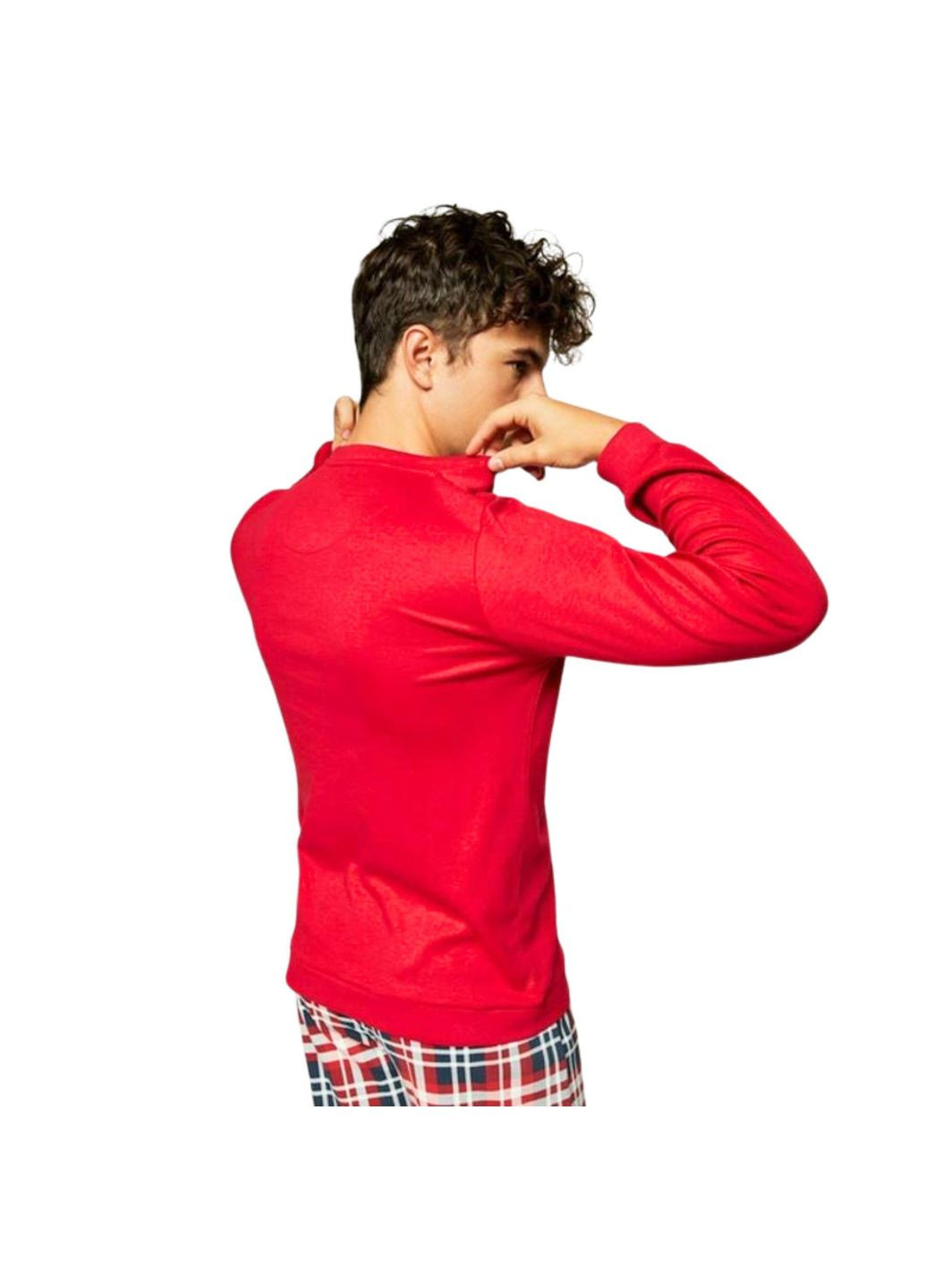 Красная пижама мужская футболка с длинным рукавом на манжетах и брюки s красный в клетку с принтом snoopy peanuts 2-1855 Gisela