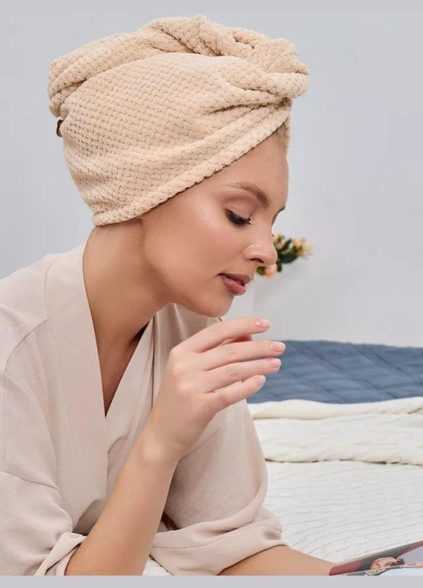 Тюрбан для бани для быстрой сушки волос мягкое Беж (П4К-am-chalma-005) No Brand комбинированный