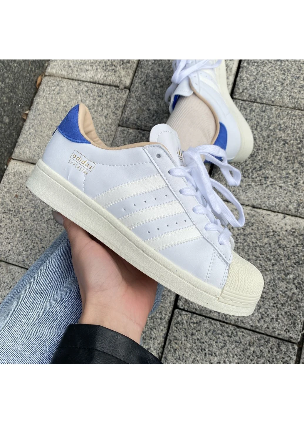 Білі кросівки чоловічі adidas superstar white/blue адідас суперстар білі демісезон No Brand