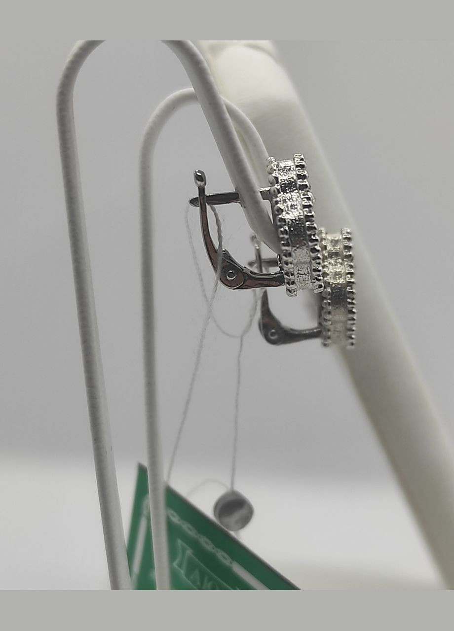 "Серебряные серьги-клевер с черным камнем и покрытием родий" Shiny 5000140 No Brand (331145269)