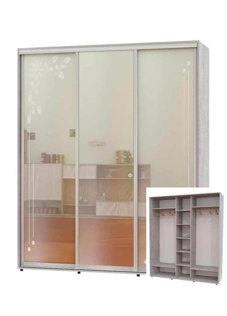 Шафа-купе тридверна 200*60*220 Індастріал 2 Дзеркала з піскострумним малюнком/Дзеркало ШК-04 Алекса (360448744)