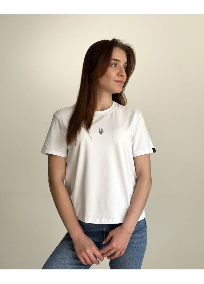 Футболка жіноча Freedom - ГЕРБ ЧОРНА ВИШИВКА Білий Pobedov - (333300810)