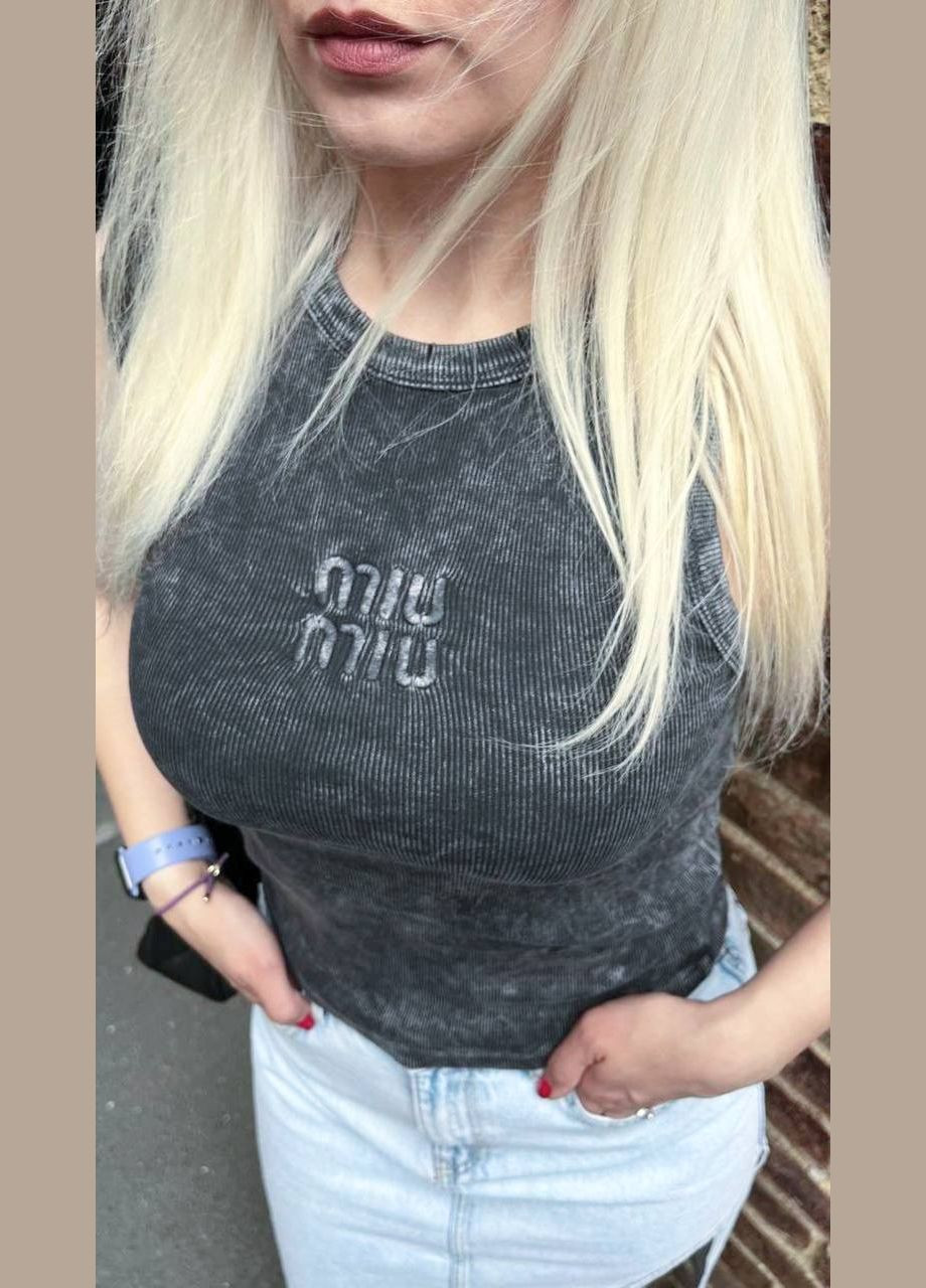 Жіноча майка в рубчик з ефектом потертості MonCher — 341491579