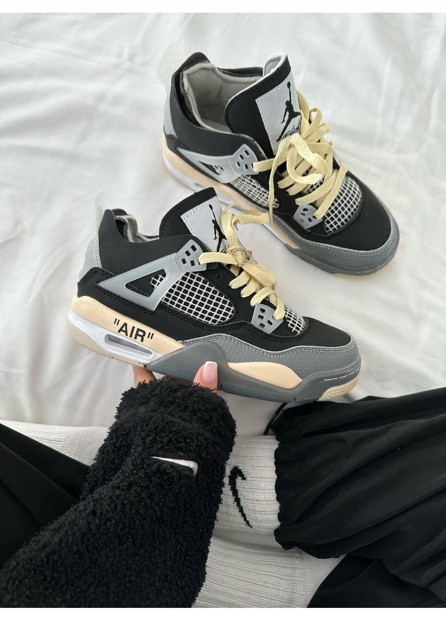 КРОСІВКИ ЖІНОЧІ NIKE AIR JORDAN 4 X OFF WHITE BLACK BEIGE НАЙК АІР ДЖОРДАН No Brand чорні демісезони (368647173)