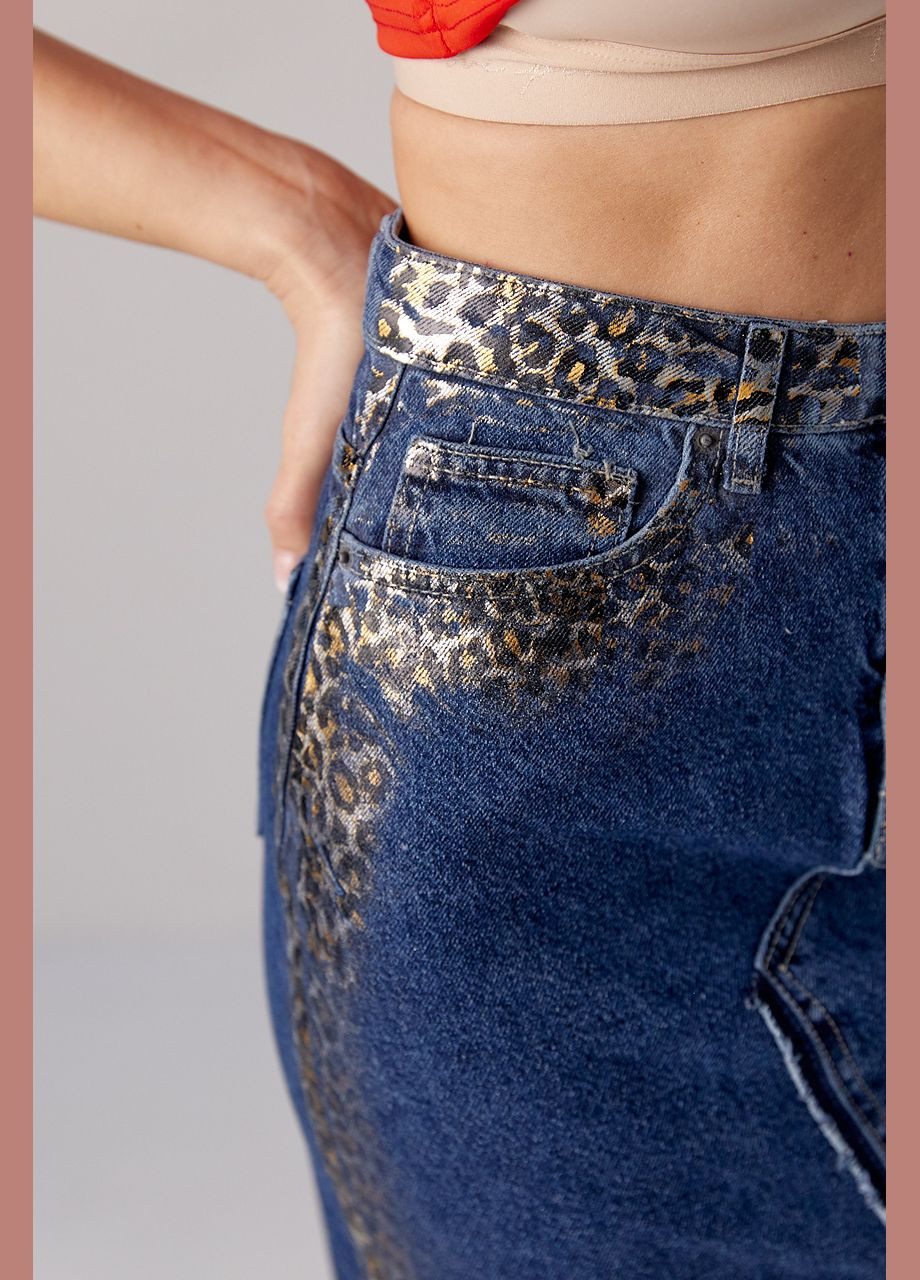 Довга спідниця джинсова з леопардовим напиленням - синій Lurex (293292993)