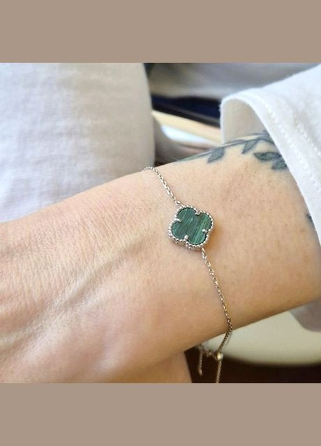 Срібний браслет Квітка з Малахитом Срібло 925 проби Родоване бк2м/1024 до 21 см 2.30г Nobrand (363969332)