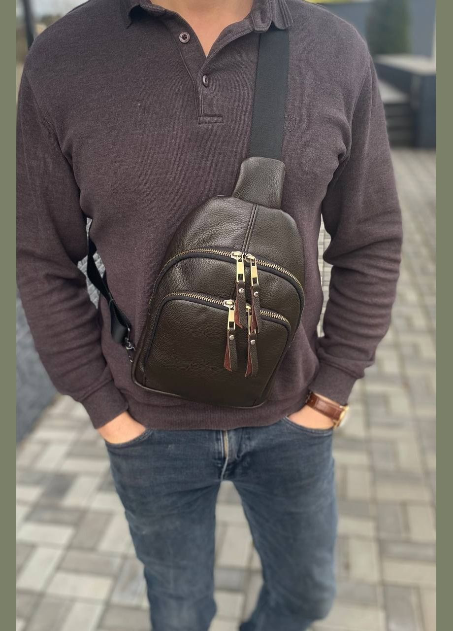 Коричневая сумка натуральная кожа мужская нагрудная слинг SKL brown No Brand (329880785)