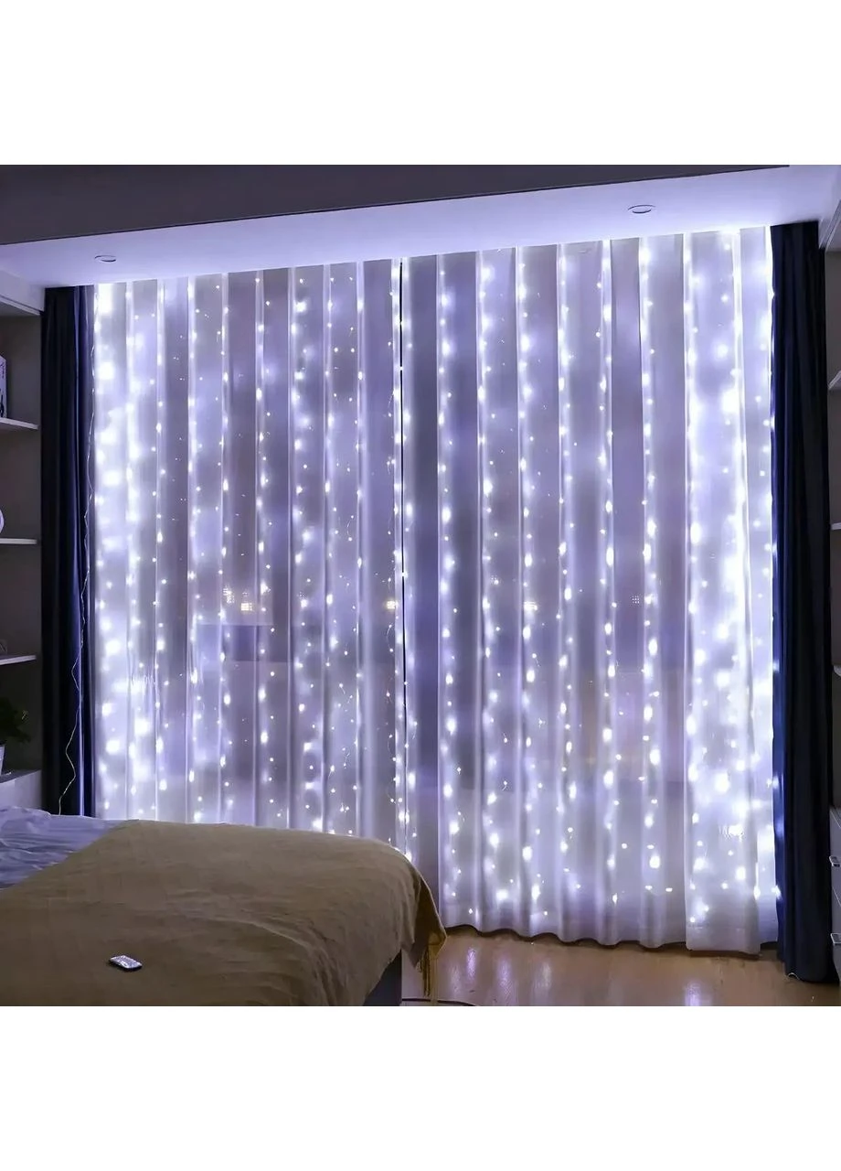 Гирлянда-штора 0208/МК, USB, 3×3 м, 300 LED, белый свет, с пультом No Brand (380622704)