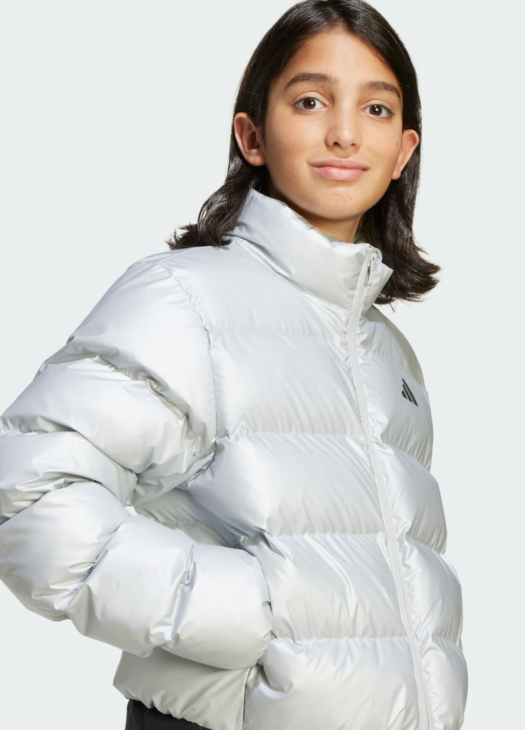 Серебряная демисезонная куртка synthetic down glam kids adidas