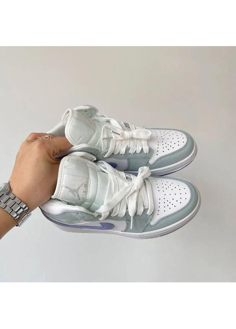 КРОССОВКИ ЖЕНСКИЕ NIKE AIR JORDAN 1 GREEN WHITE VIOLET НАЙК АИР ДЖОРДАН No Brand серые демисезоны (368862160)