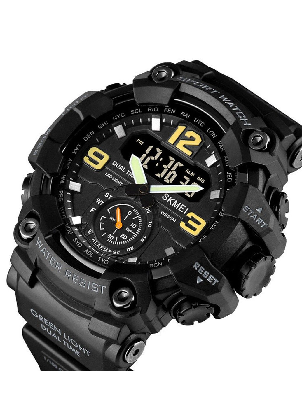 Мужские спортивные наручные часы 1637 водонепроницаемые (Черные) Skmei (332635072)