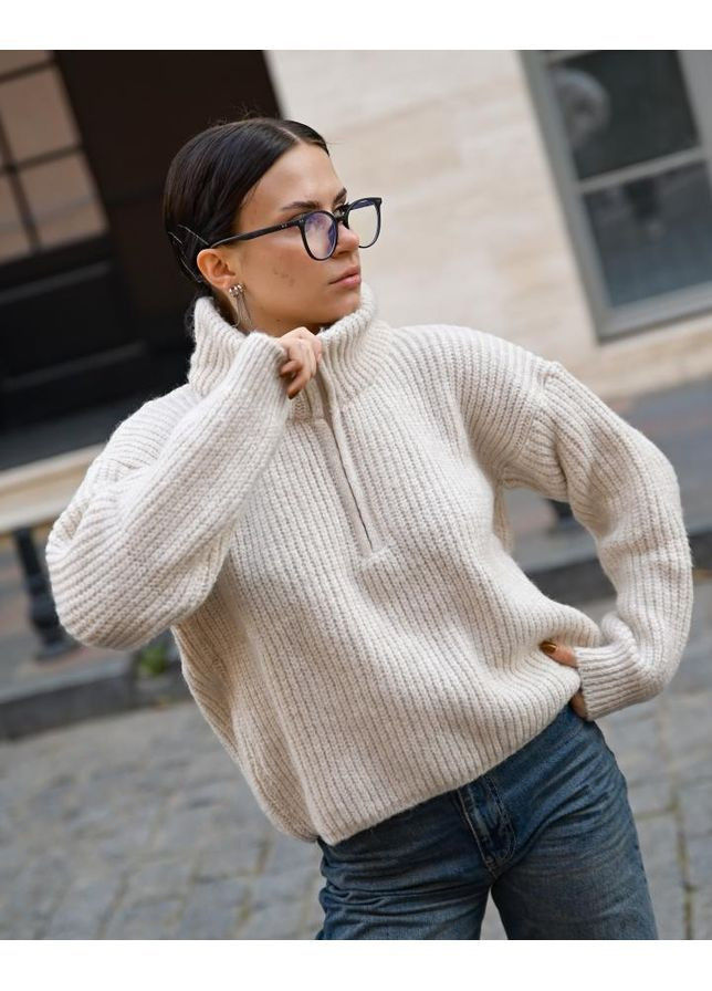 Бежевый зимний вязаный женский свитер No Brand