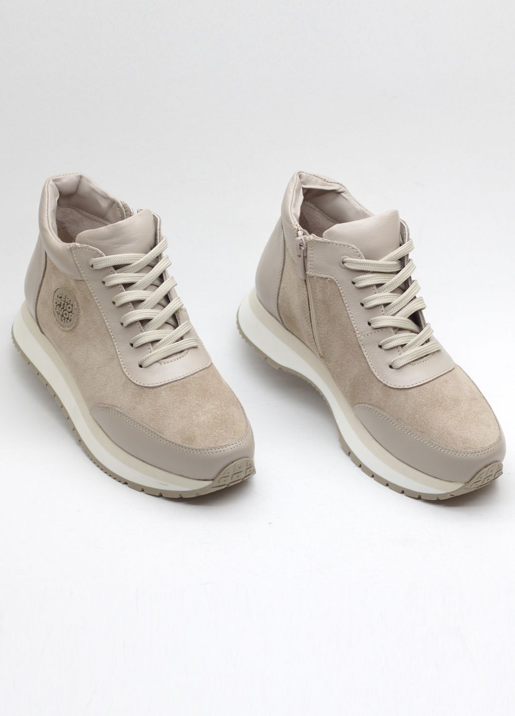 Кроссовки женские зимние из натуральной замши и кожи No Brand 2501Х бежевые зима (366644216)