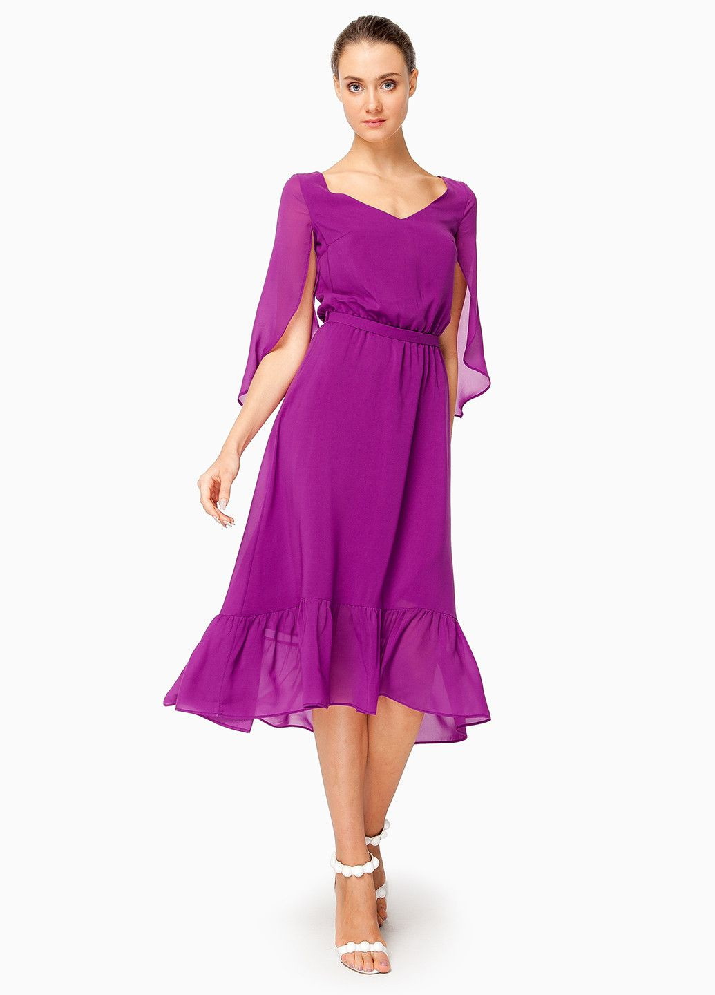 Фіолетова повсякденний, коктейльна сукня міді ультрафіолет а-силует Nai Lu-na by Anastasiia Ivanova однотонна