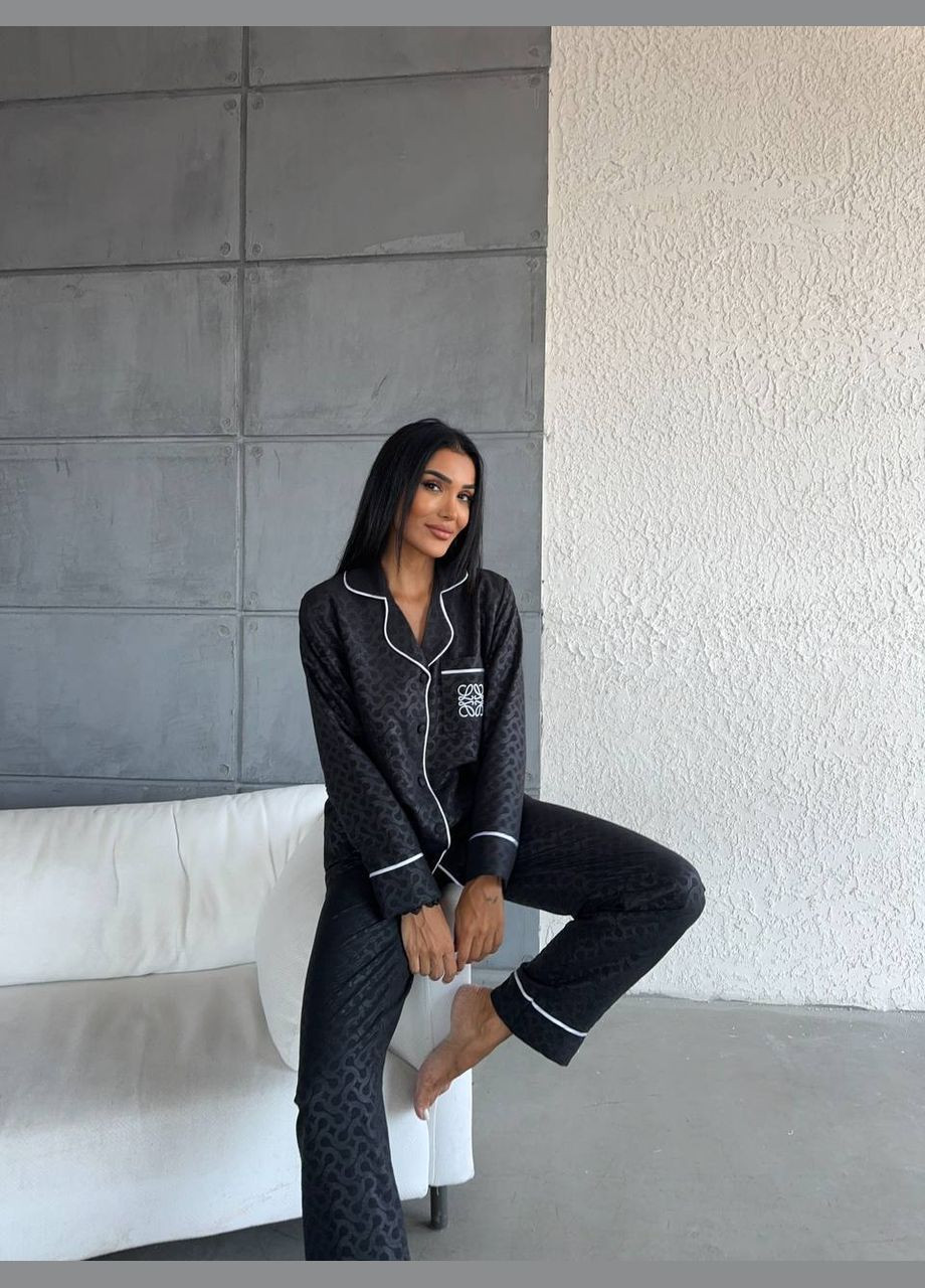 Черная всесезон женская пижама - домашний костюм. рубашка + брюки No Brand