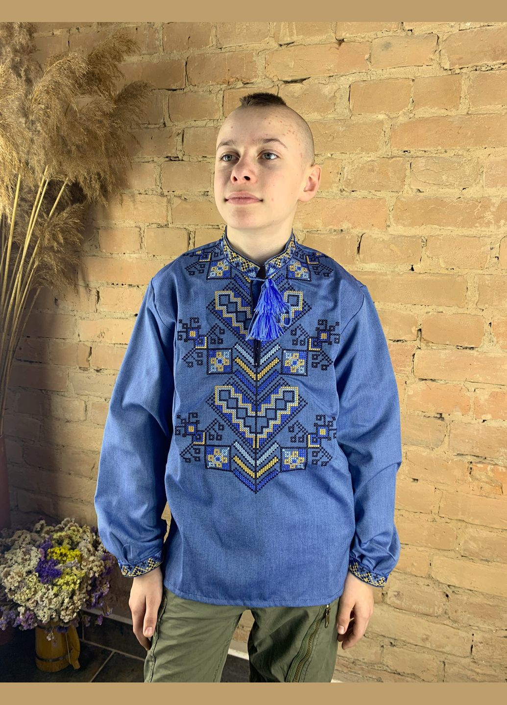 Синяя подростковая вышиванка дерево жизнь синяя 2 НоКо узор орнамент хлопок (305832200)