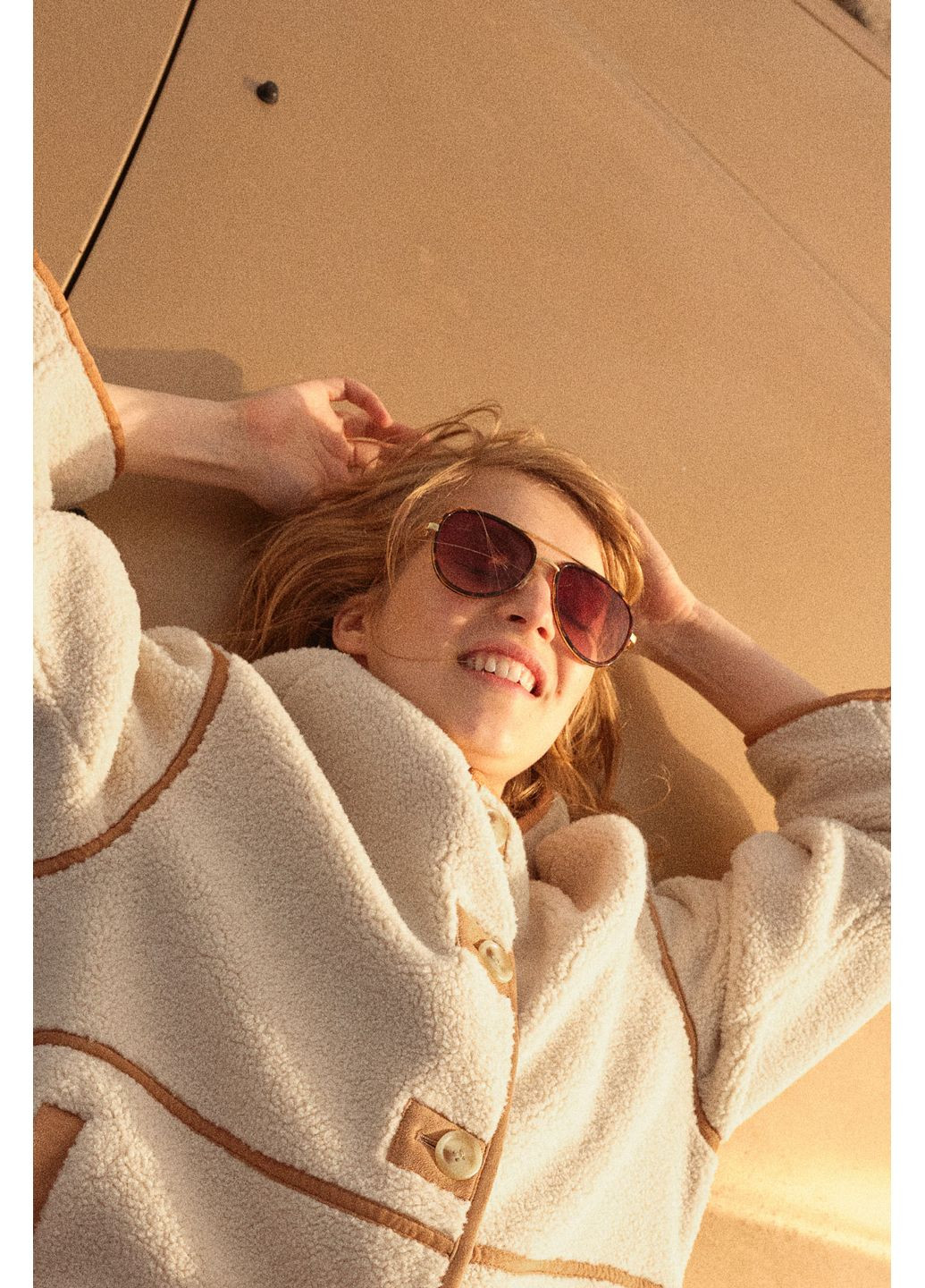 Бежевое демисезонное Пальто тедди H&M