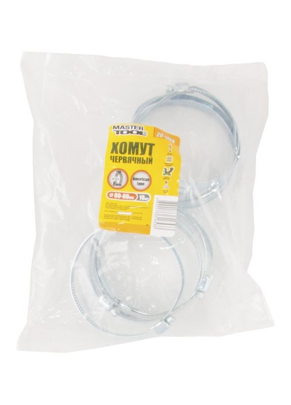 Хомут червячный оцинкованный American type 8,0 мм Ø 60-80 мм, 10 шт GM (20-1968) Mastertool (322705465)